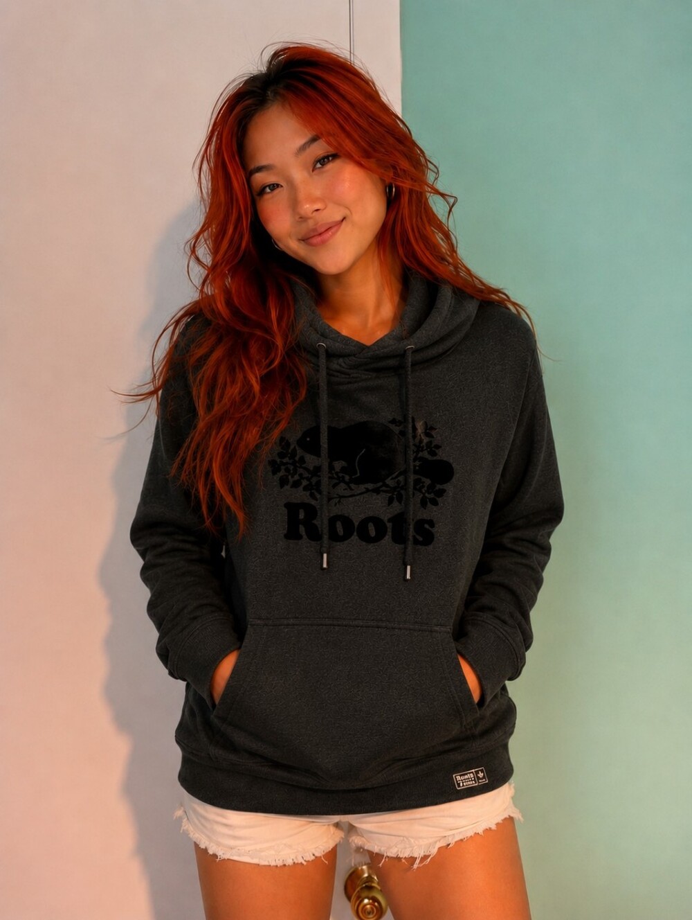 Roots Dark Gray Salt And Pepper Cowl Neck Pullover Hoodie